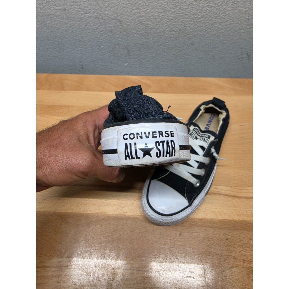 Sz 7 Converse All Star Womens Black Canvas Slip On Lace Up Low Top Sneakers Shoe